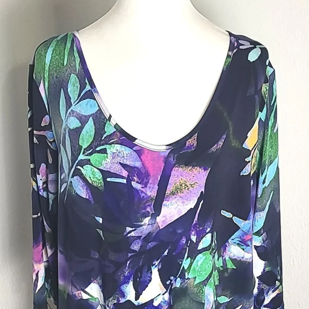 Clara Sun Woo Purple Multicolor Floral Tunic Top, Size Large - Picture 3 of 9